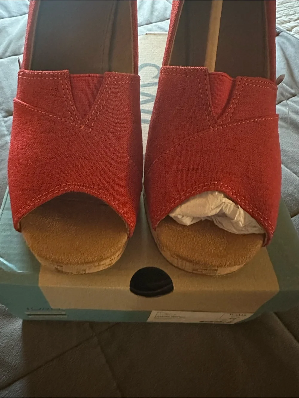TOMS Red Open-Toe Cork Wedge Sandals
